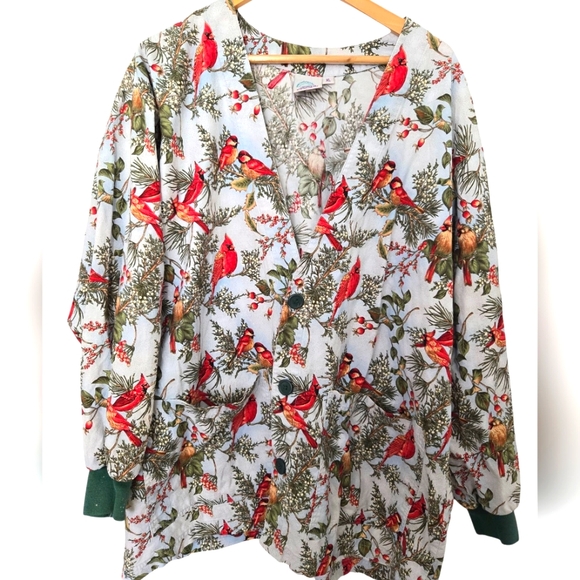 S.C.R.U.B.S Floral Bird Print Women's Scrub Jacket Size XL - Picture 1 of 3